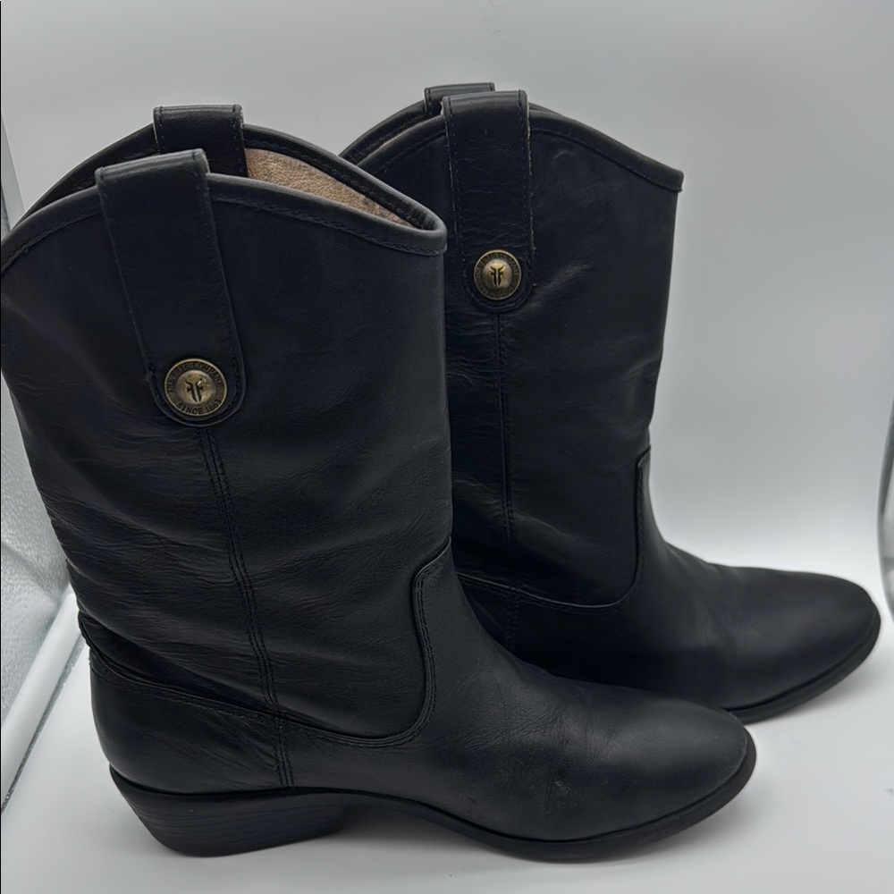 Frye Melissa button boys western boots leather Black Boots